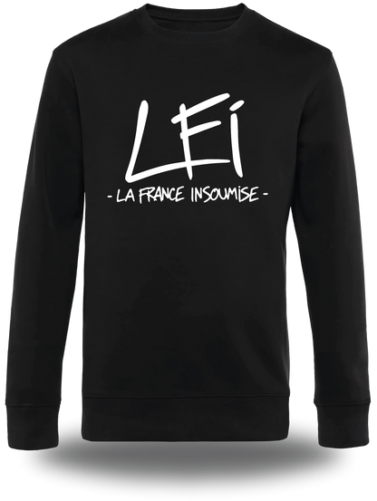 T-shirt manches longues noir « LFI - La France Insoumise » vu de face, design politique et election