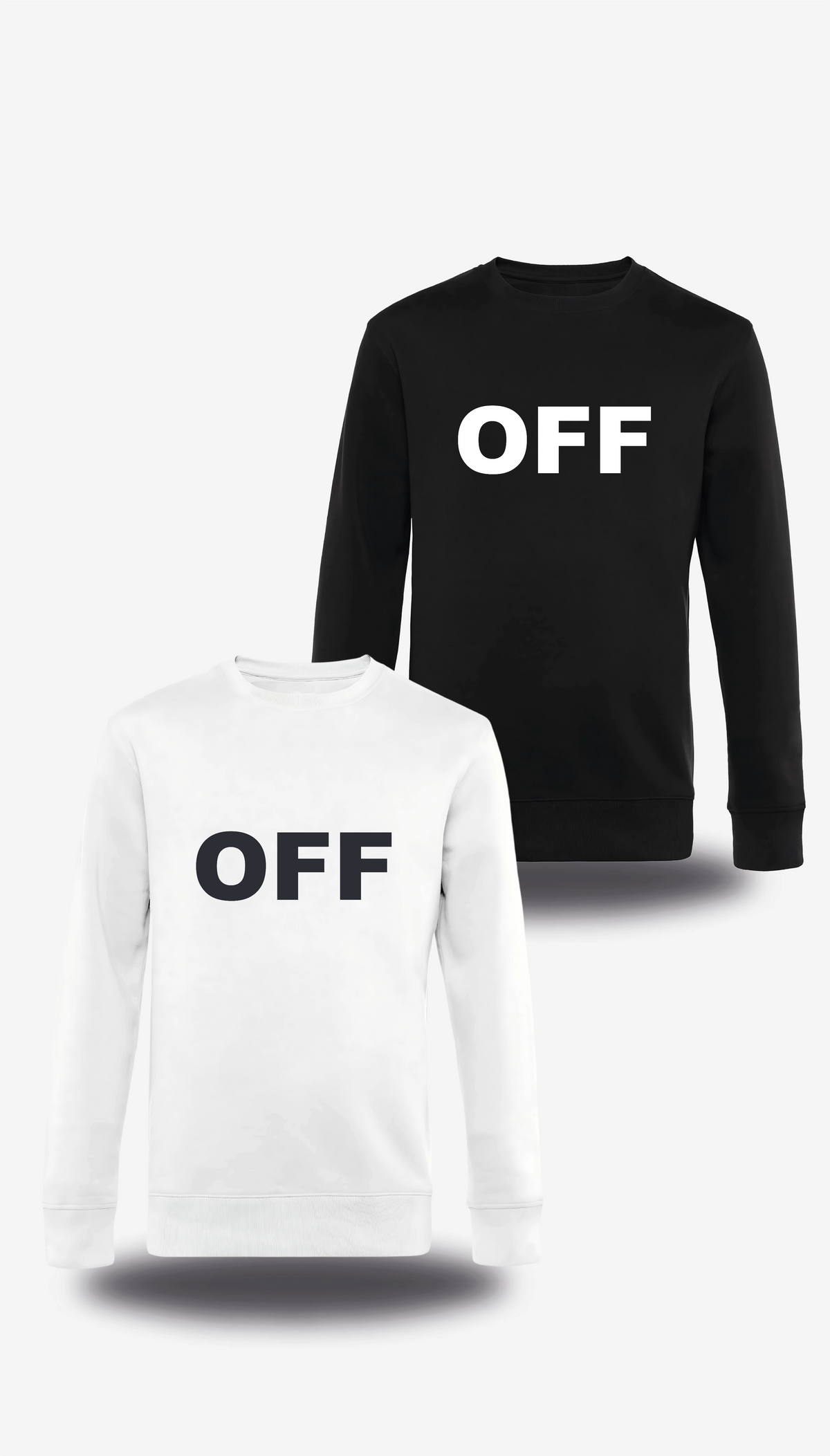 T-shirt manches longues Off en blanc et noir, vus de face, design humour, T-shirt Off, dimanches, famille