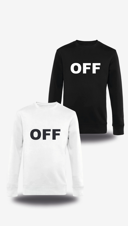 T-shirt manches longues Off en blanc et noir, vus de face, design humour, T-shirt Off, dimanches, famille