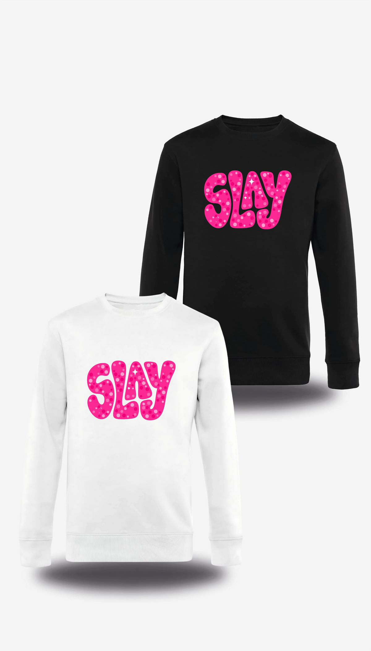 T-shirt manches longues Slay Rose en blanc et noir, vus de face, design humour, Slay Rose, assument