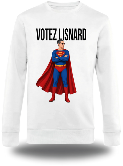 T-shirt manches longues blanc « Votez Lisnard Superman » vu de face, design politique et élection