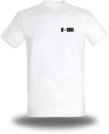T-shirt blanc Manifestation Lycée 8h 18h Plus Le Temps De Se Br vu de face, design humour, communauté, politique, punch