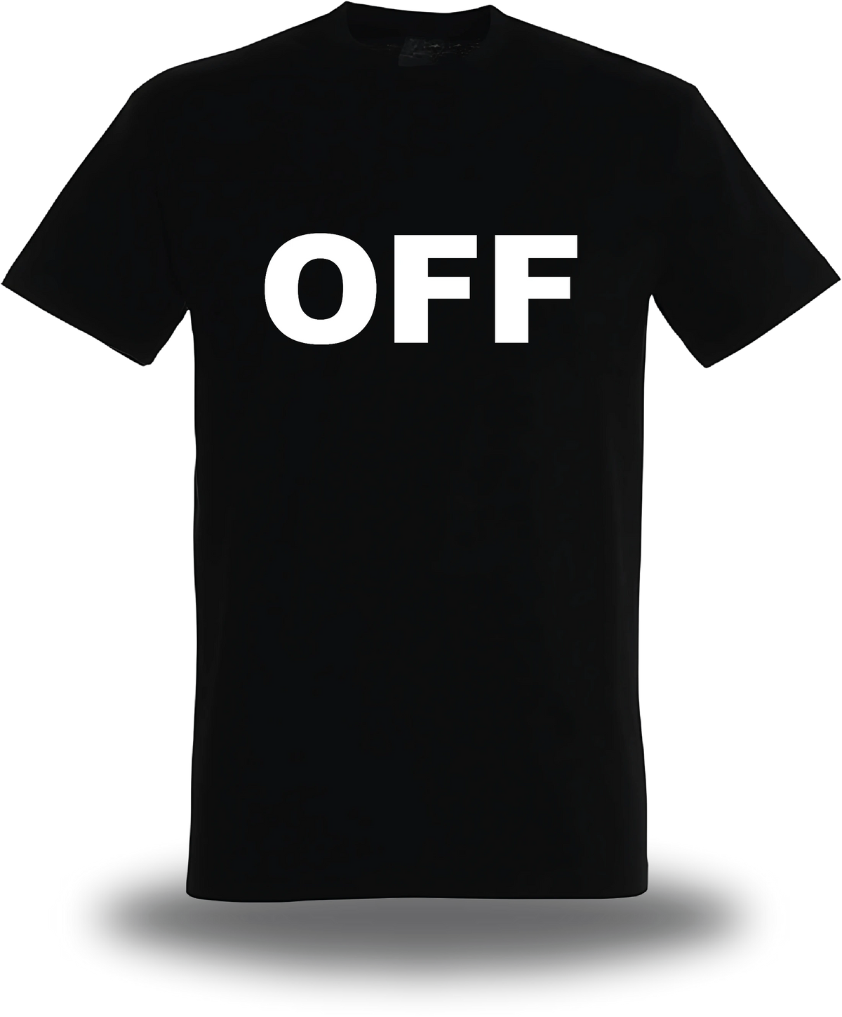 T-shirt noir Off vu de face, design humour, T-shirt Off, dimanches, famille