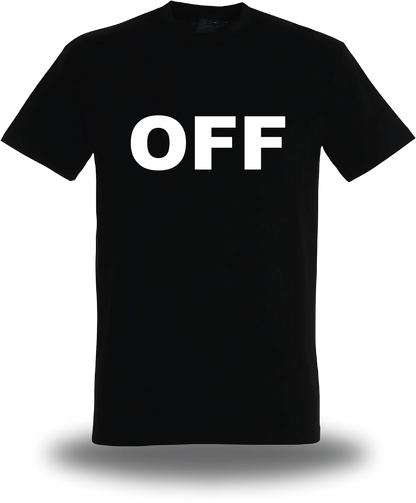 T-shirt noir Off vu de face, design humour, T-shirt Off, dimanches, famille