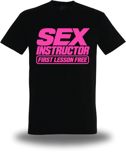 T-shirt noir Sex Instructor vu de face, design humour, humour beauf, amour, sexe