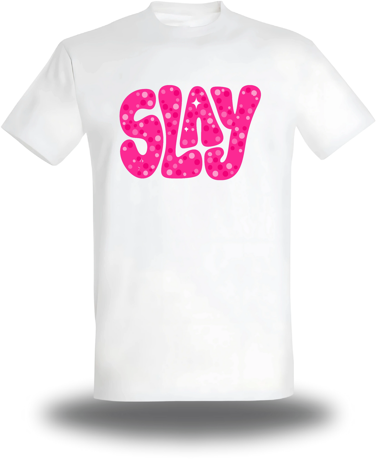 T-shirt blanc Slay Rose vu de face, design humour, Slay Rose, assument