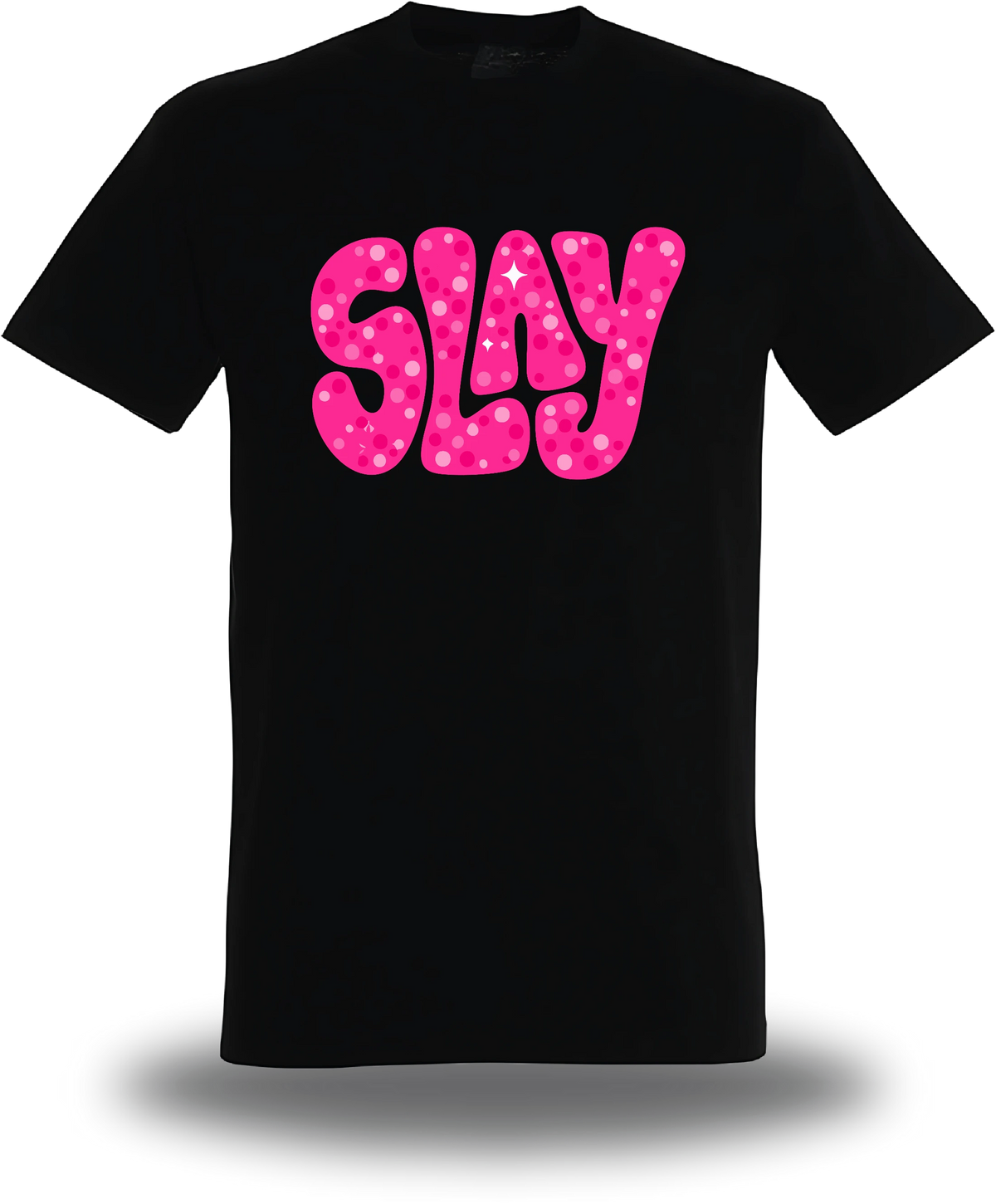 T-shirt noir Slay Rose vu de face, design humour, Slay Rose, assument